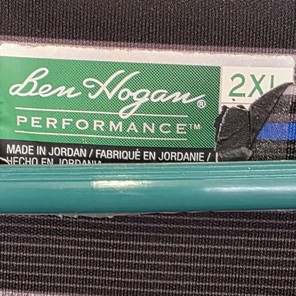 Ben Hogan Performance Men’s Black, Blue & Gray Striped Polo - Picture 2 of 2